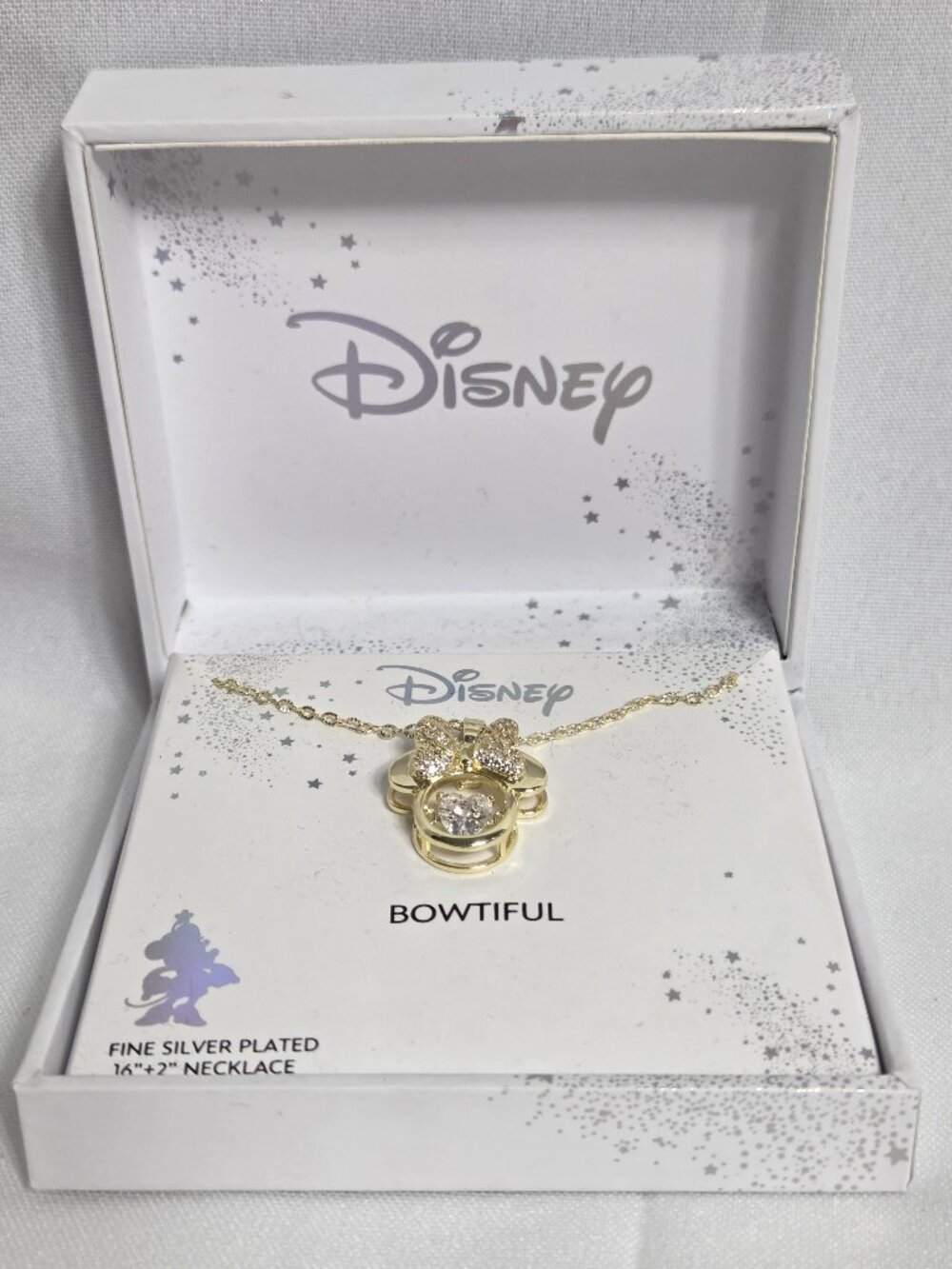 Disney Minnie Mouse Bowtiful Fine Silver Plated Crystal Gold Pendant Necklace
